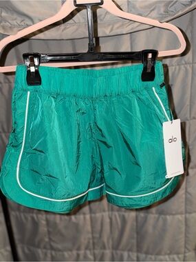 ALO Yoga Teal Athletic Shorts with White Piping